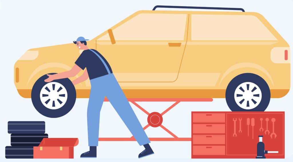 fixing the car